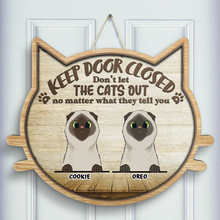 Load image into Gallery viewer, Don&#39;t Let The Cats Out - Personalized Door Sign
