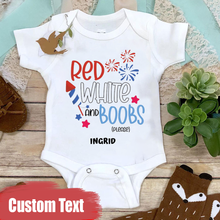 Load image into Gallery viewer, &quot;Red white &amp; boobs please&quot; Custom Baby Onesie
