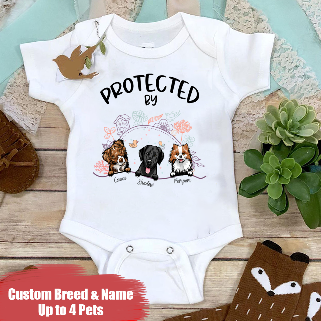 : Personalized Dog Name Baby Onesie, Protected by Custom