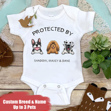 Load image into Gallery viewer, &quot;Protected by happy dogs&quot; Custom Baby Onesie
