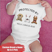 Load image into Gallery viewer, &quot;Protected by happy dogs&quot; Custom Baby Onesie
