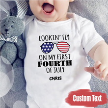 Load image into Gallery viewer, &quot;Lookin Fly on my First Fourth of July &quot; Custom Baby Onesie
