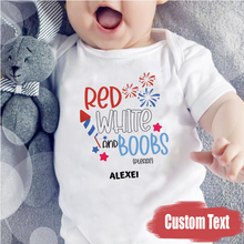 Load image into Gallery viewer, &quot;Red white &amp; boobs please&quot; Custom Baby Onesie
