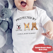 Load image into Gallery viewer, &quot;Protected by happy dogs&quot; Custom Baby Onesie
